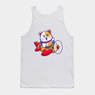 Cute baby cat driving plane cartoon Tank Top